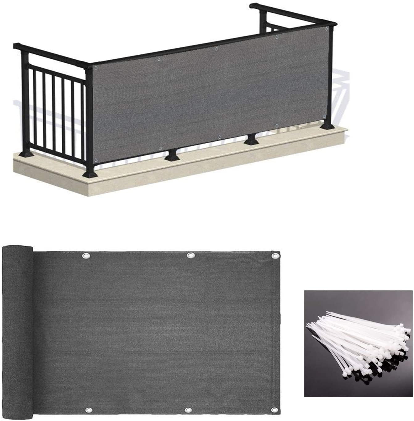 LOVE STORY, LOVE STORY 3'X16' Charcoal Balcony Screen Privacy Fence Waterproof Cover Shade UV Sunblock for Patio, Deck, Patio, Apartment Railings, Shield 90%