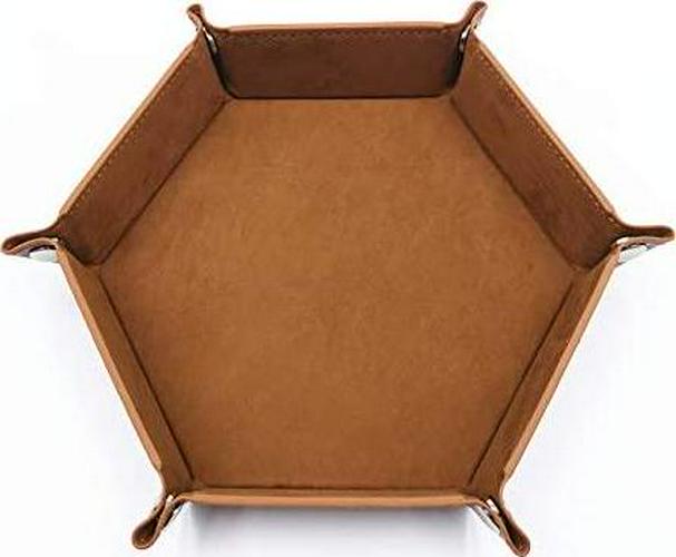LOVEHERRAU, LOVEHERRAU DND Portable Folding Dice Rolling Tray for use as DND Dice Tray D&D Dice Tray or Dice Game, PU Leather Dice Holder for Dice Games Like RPG, DND and Other Table Games (Brown)