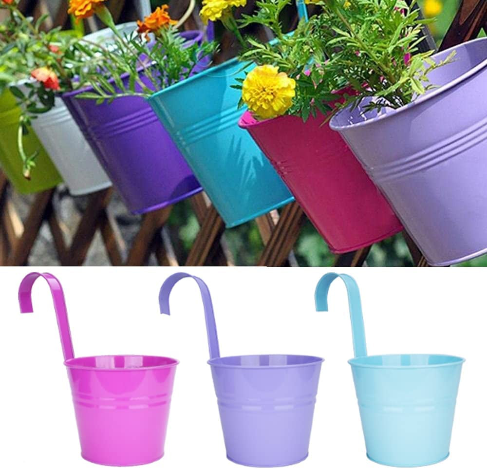 LOVOUS, LOVOUS? 6.1 X 4.5 X 5.7 Large 3 PCS Iron Hanging Flower Pots Balcony Garden Plant Planter Wall Hanging Metal Bucket Flower Holders