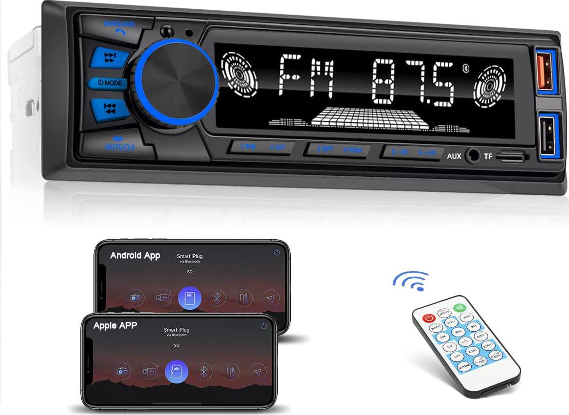 LSLYA, LSLYA 7 Color Backlight car Stereo 12V Bluetooth 1 Channel FM Auxiliary Input Receiver SD USB MP3 MMC WMA car Radio Player + Fast Charging