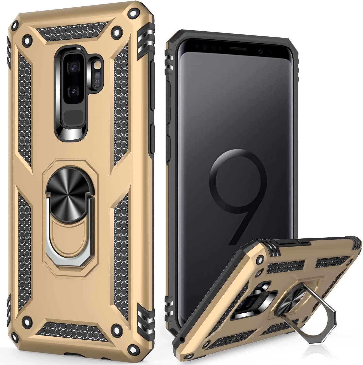 LUMARKE, LUMARKE Galaxy S9+ Plus Case,Pass 16ft Drop Test Military Grade Heavy Duty Cover with Magnetic Kickstand Compatible with Car Mount Holder,Protective Phone Case for Samsung Galaxy S9 Plus Gold
