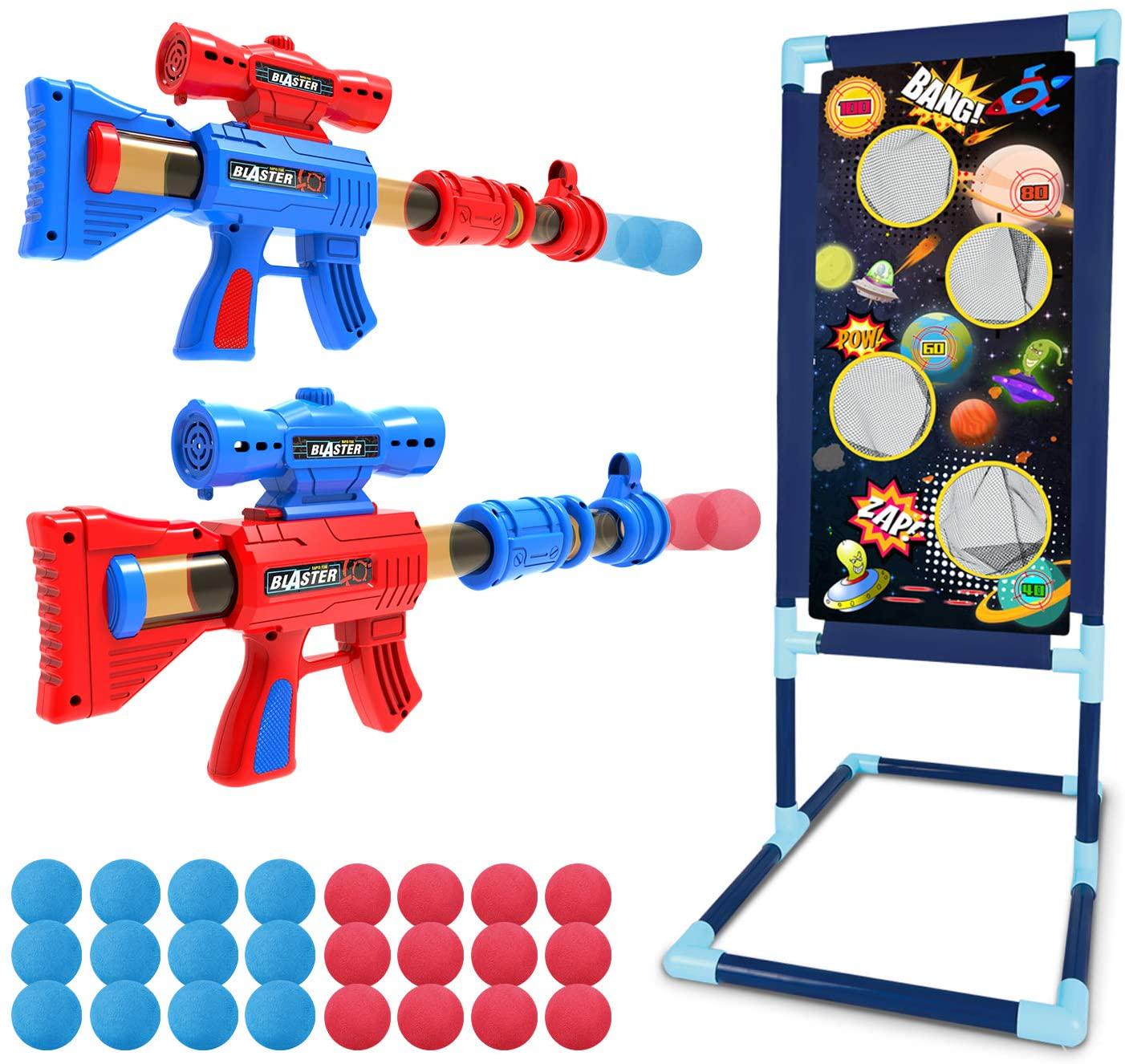 LURLIN, LURLIN Shooting Game Toy for Age 5, 6, 7, 8,9,10+ Years Old Kids, Boys - 2pk Foam Ball Popper Air Guns and Shooting Target and 24 Foam Balls - Ideal Gift - Compatible with Nerf Toy Guns