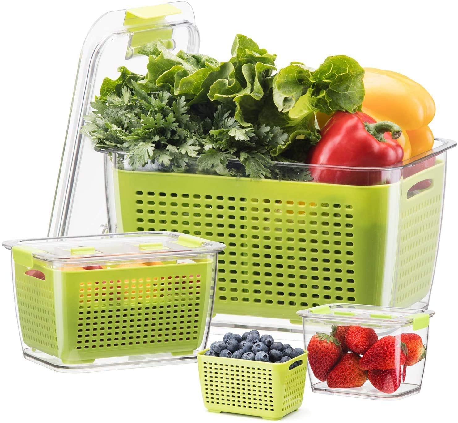 Luxear, LUXEAR Fresh Container, 3PACK Produce Saver Container BPA Free Vegetable Storage Containers Fruit and Salad Partitioned Food Storage Container with Vents Stay Fresh Containers for Refrigerator