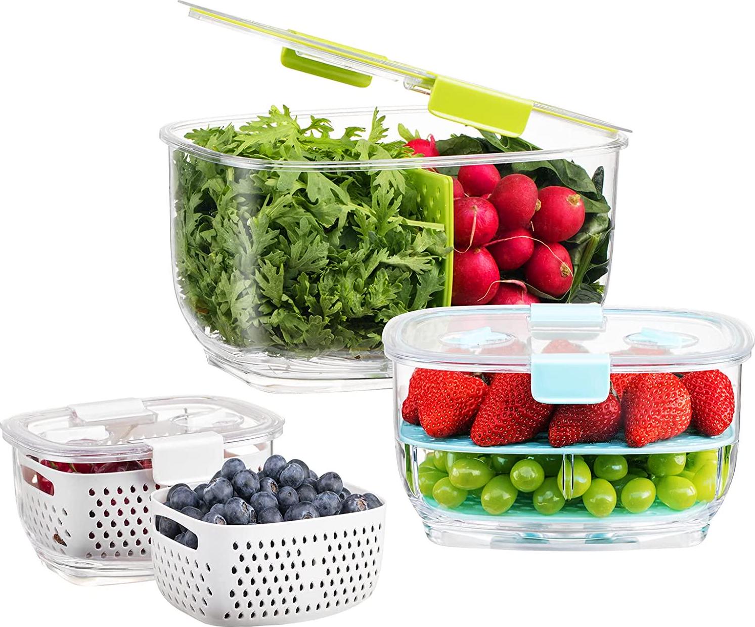 Luxear, LUXEAR Produce Saver Veggie Fruit Storage Containers BPA-free Food Storage Container with Vent - Partitioned Stay Fresh Storage Organizer for Vegetable Strawberry Refrigerator/Picnic 3-Piece Clear
