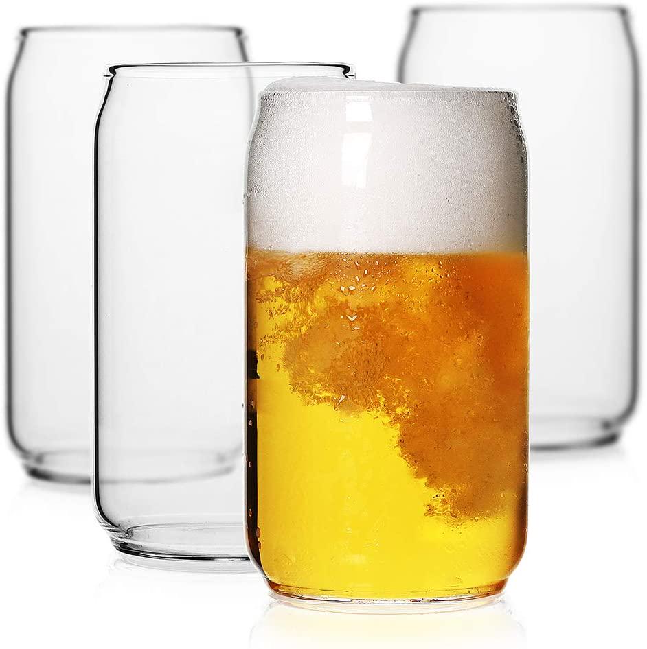 LUXU, LUXU Beer Glass, 20 oz Can Shaped Beer Glasses Set of 4 -Craft Drinking Glasses,Large Beer Glasses for Any Drink and Any Occasion (Set of 4)