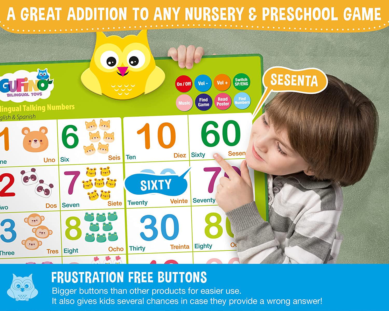LVAP, LVAP Talking Number Poster for Toddlers - English and Spanish Learning for Toddlers. Numbers, Colors, Songs! Educational Toys for 2 Year Old Kids and Older. Best Learning and Education Toys