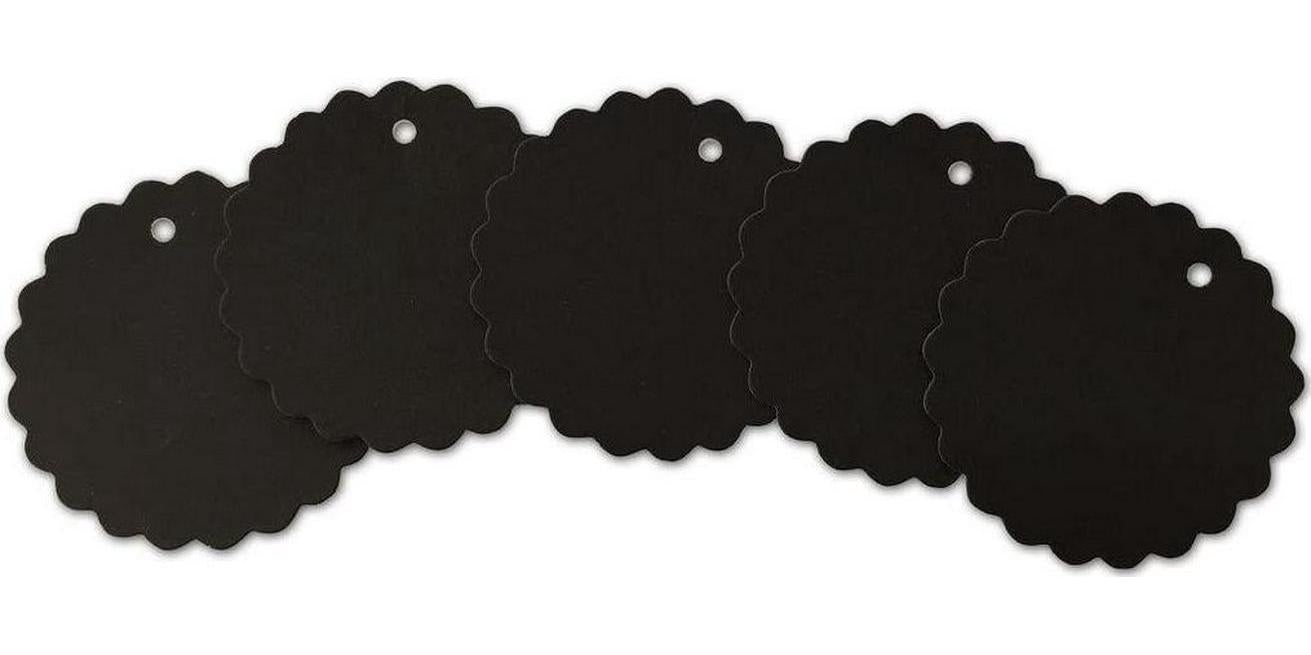 LWR CRAFTS, LWR Crafts 100 Hang Tags Scalloped Round with Jute Twines 100ft, Black, 2