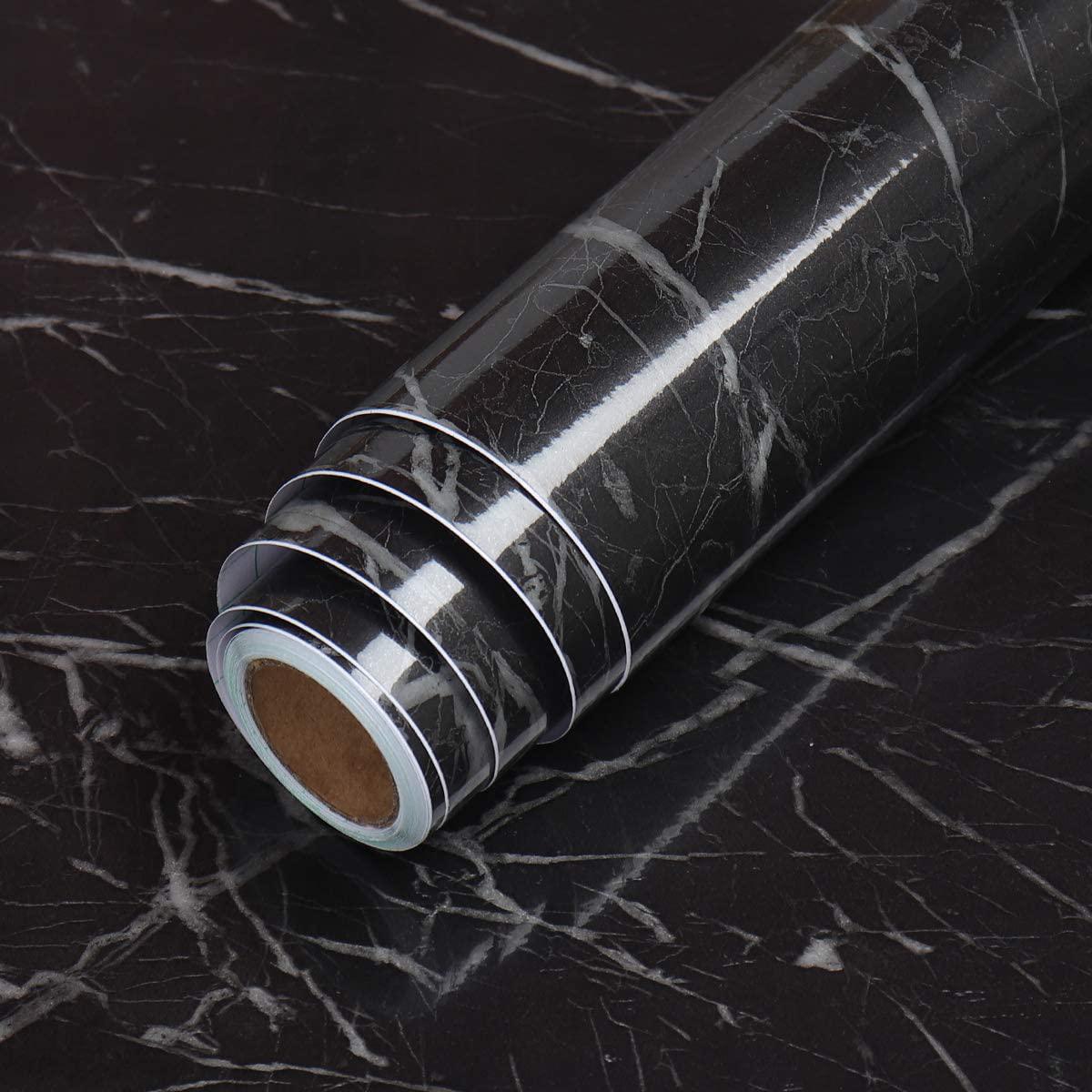 LACHEERY, LaCheery 24x160in Black Marble Contact Paper Granite Countertops Sticker Peel and Stick Wallpaper for Cabinets Backsplash Table Desk Furniture Decorative Adhesive Film Waterproof PVC Wall Sticker
