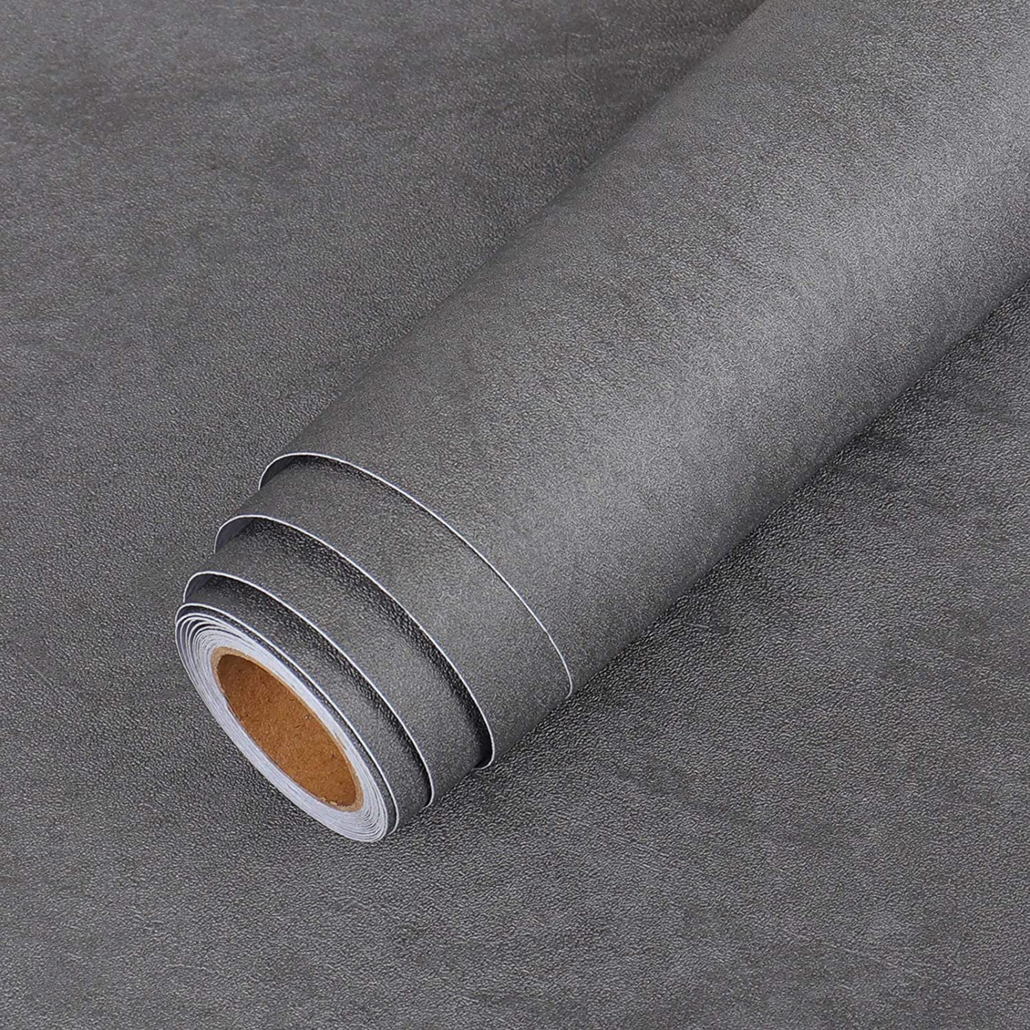 LACHEERY, LaCheery Extra Thick Matte Concrete Wallpaper Stick and Peel Wall Paper Roll Dark Grey Vinyl Countertops Vintage Industry Concrete Textured Cement Contact Paper for Bedroom Walls Furniture 12 x317