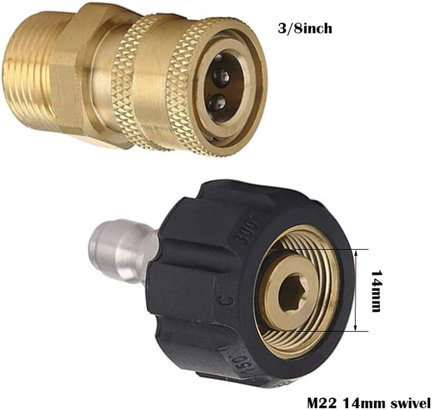 Lala Smill, Lala Smill Pressure Washer Adapter Set,M22-14Mm to 3/8" Quick Connect and Disconnnect Set for Power Washer Hose with M22 Metric Male to Male Connector