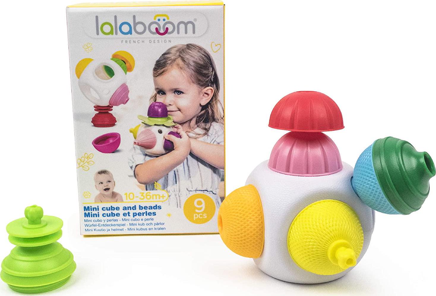 Lalaboom, Lalaboom - Cube and Beads to Assemble - Preschool Toy - Montessori Education Shapes and Colors and Construction Game and Learning Toy for Children from 10 Months to 4 Years Old - BL650, 9 Pieces
