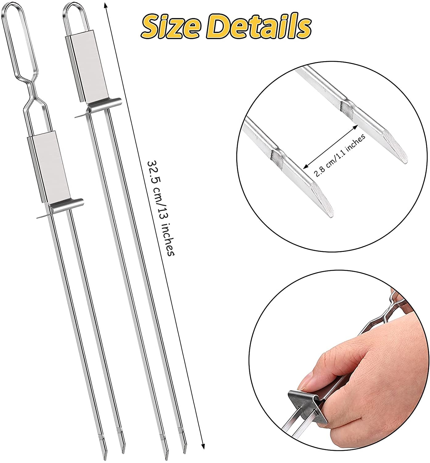 Lallisa, Lallisa 12 Pieces Kabob Skewer for Grilling, Metal Stainless Steel BBQ Skewer Stick with Push Bar, Reusable Double Pronged Kebab Skewer Tool Quick Release Meat, Chicken, Vegetable and Fruit, 13 Inch
