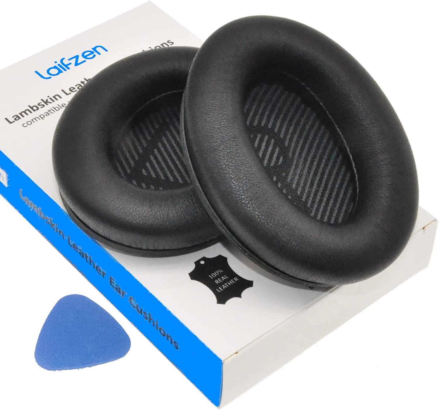 Laifzen, Lambskin Earpads Cushions Replacement Sheepskin Real Leather for Bose QuietComfort QC 35 II QC35ii QC35 QC25 QC15 QC2 AE2 SoundLink SoundTrue Headphones Ear Pads (Black)