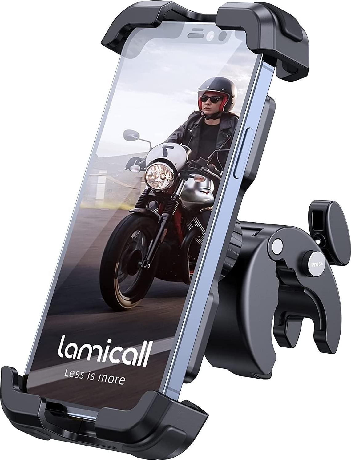 Lamicall, Lamicall Motorcycle Phone Mount, Bike Phone Holder - Upgrade Quick Install Handlebar Clip for Bicycle Scooter, Cell Phone Clamp for iPhone 13/ 12/ 11 Pro Max, Galaxy S10/ S9 and More 4.7 - 6.8 Phone