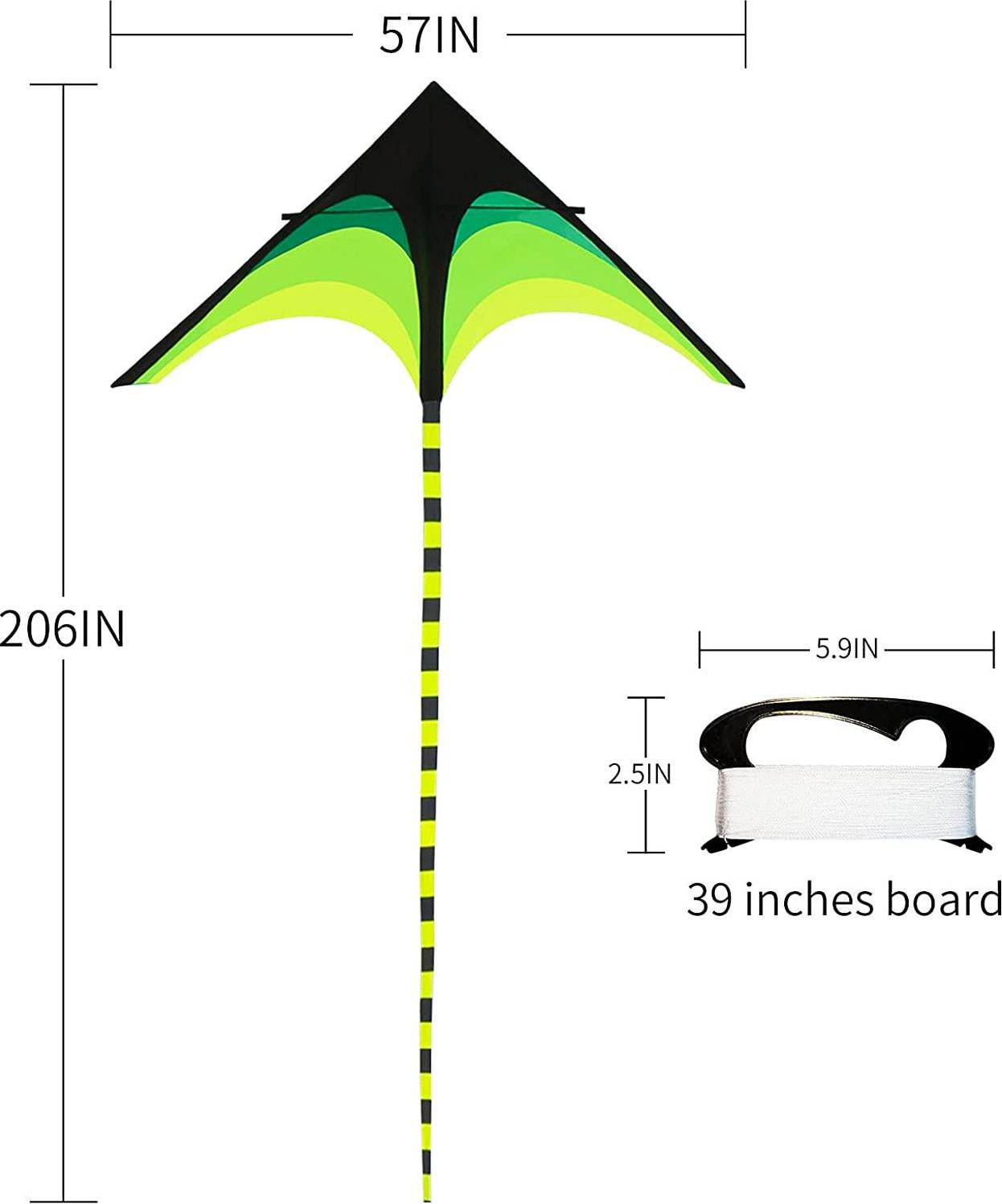 Lamonty, Lamonty Green Kite - Beautiful andÂ Easy Flyer Kite for Children and Adult with Long Colorful Tail String Line Accessories Easy to Soar High Outdoor Sports Game Activities or Beach Trip