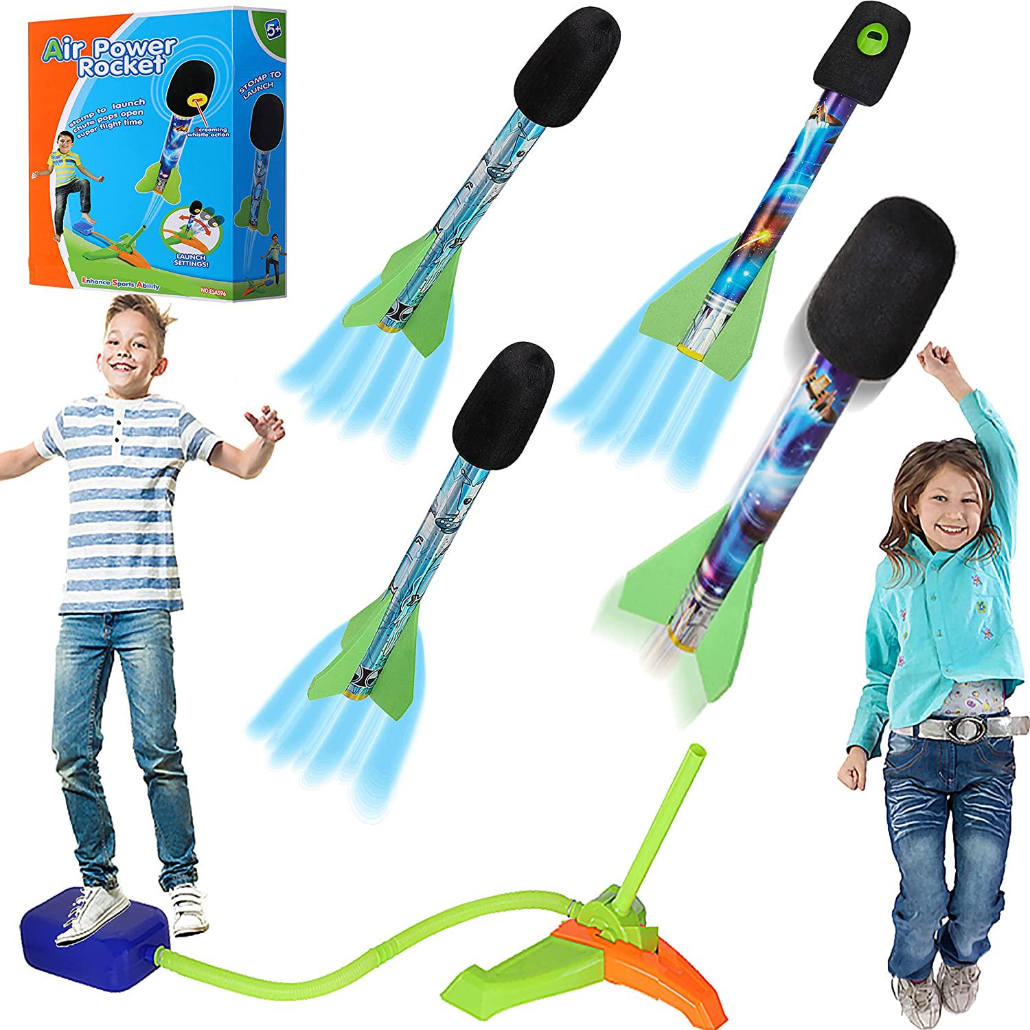 Lamsion, Lamsion Rocket Launchers for Kids, Outdoor Jump Rocket Launchers Toys with 4 Foam Rockets and Air Rocket Launcher for Kids Ages 3+ Stomp and Launch