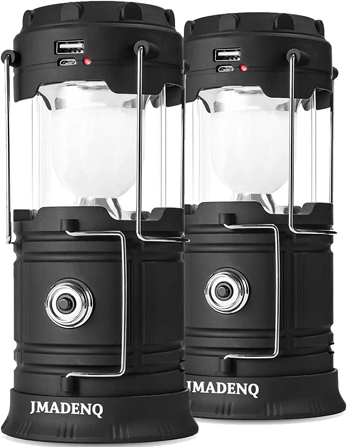 JMADENQ, Lanterns, Camping Lantern, Solar Lantern Flashlights Charging for Phone, USB Rechargeable Led Camping Lantern, Collapsible & Portable for Emergency, Hurricanes, Power Outage, Storm (2 Pack)