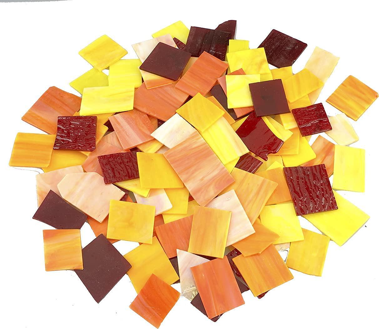 Lanyani, Lanyani Stained Glass Sheets Pieces, Glass Mosaics Tiles for Artwork and Crafts Art Projects, 35oz Value Pack, Flame