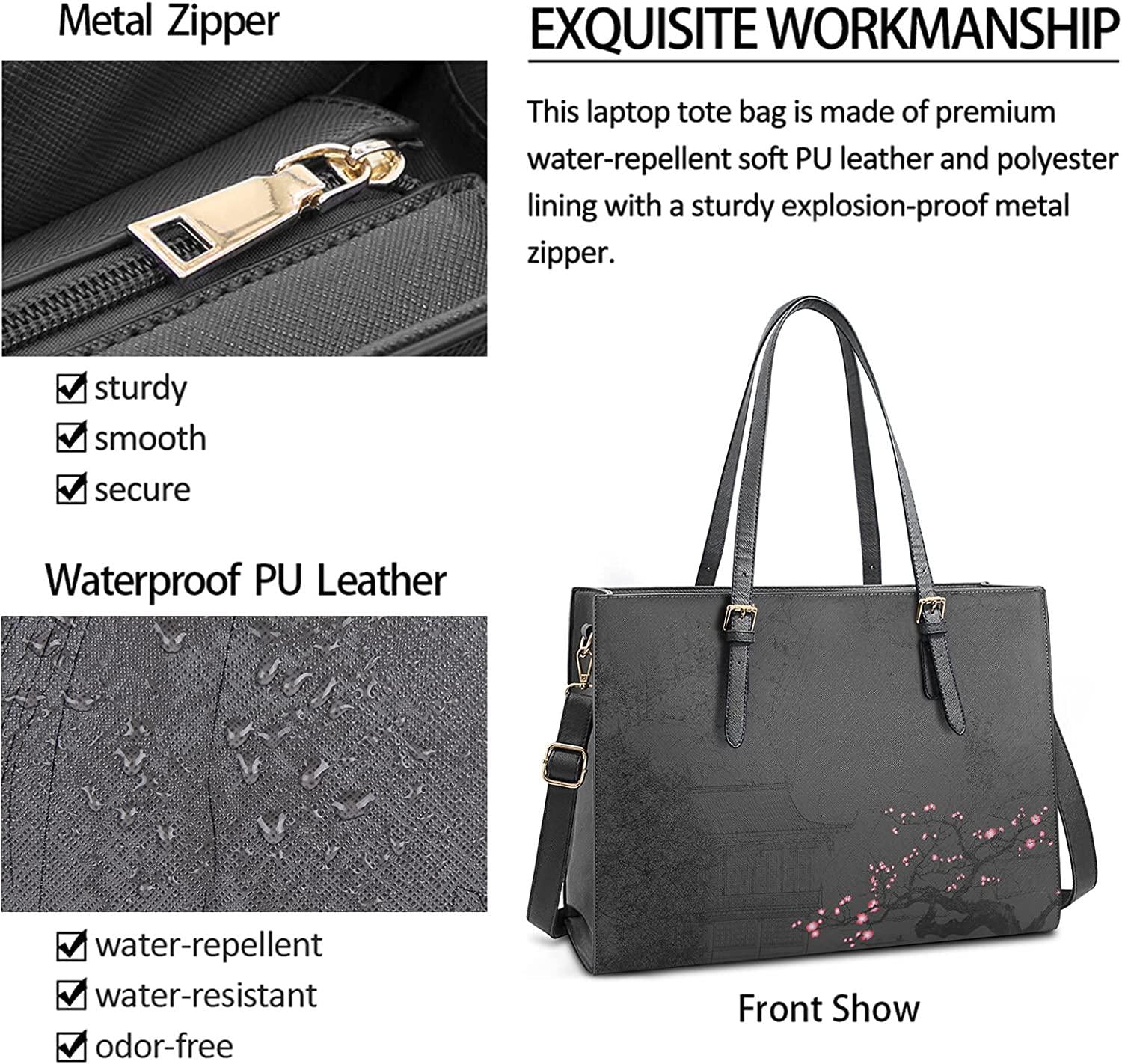 NUBILY, Laptop Bag for Women Waterproof Lightweight Leather 15.6 Inch Computer Tote Bag