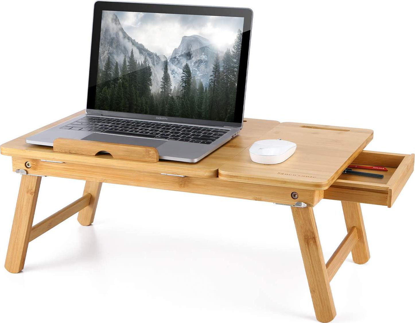 newvante, Laptop Desk Newvante Bed Tray Table Foldable Lap Desk Bamboo Breakfast Serving Tray w' Tilting Top Drawer Tablet Slots