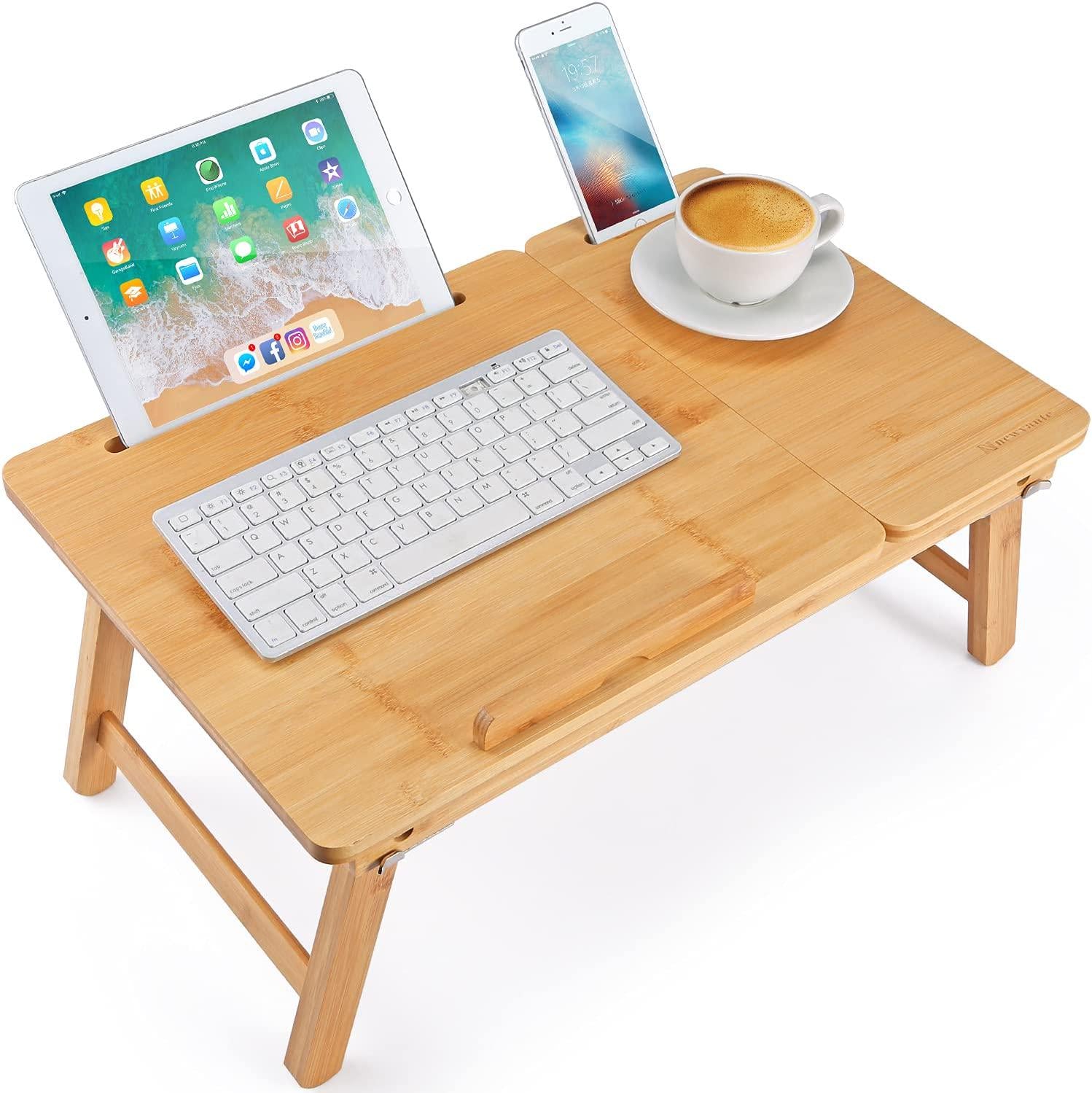 newvante, Laptop Desk Newvante Bed Tray Table Foldable Lap Desk Bamboo Breakfast Serving Tray w' Tilting Top Drawer Tablet Slots