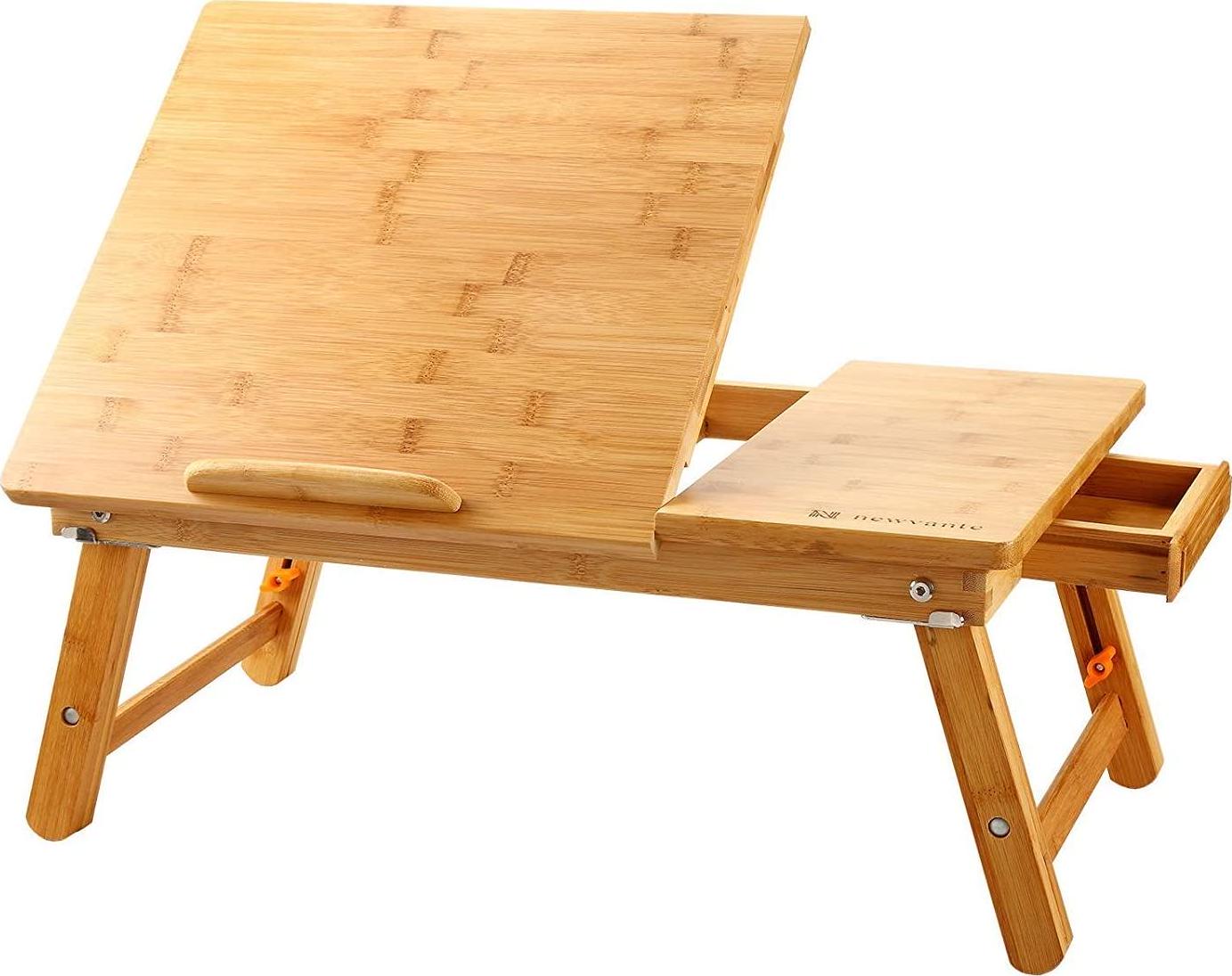 newvante, Laptop Desk Newvante Table Adjustable 100% Bamboo Foldable Breakfast Serving Bed Tray w' Tilting Top Drawer