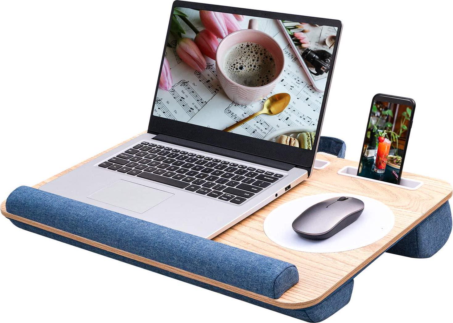 furduzz, Laptop Desk -Portable Lap Desk with Cushion Mouse Pad Pen Tablet Phone Holder Fits Up to 17 Inch Laptop Tray for Students Home Office Bed Sofa Car-Blue