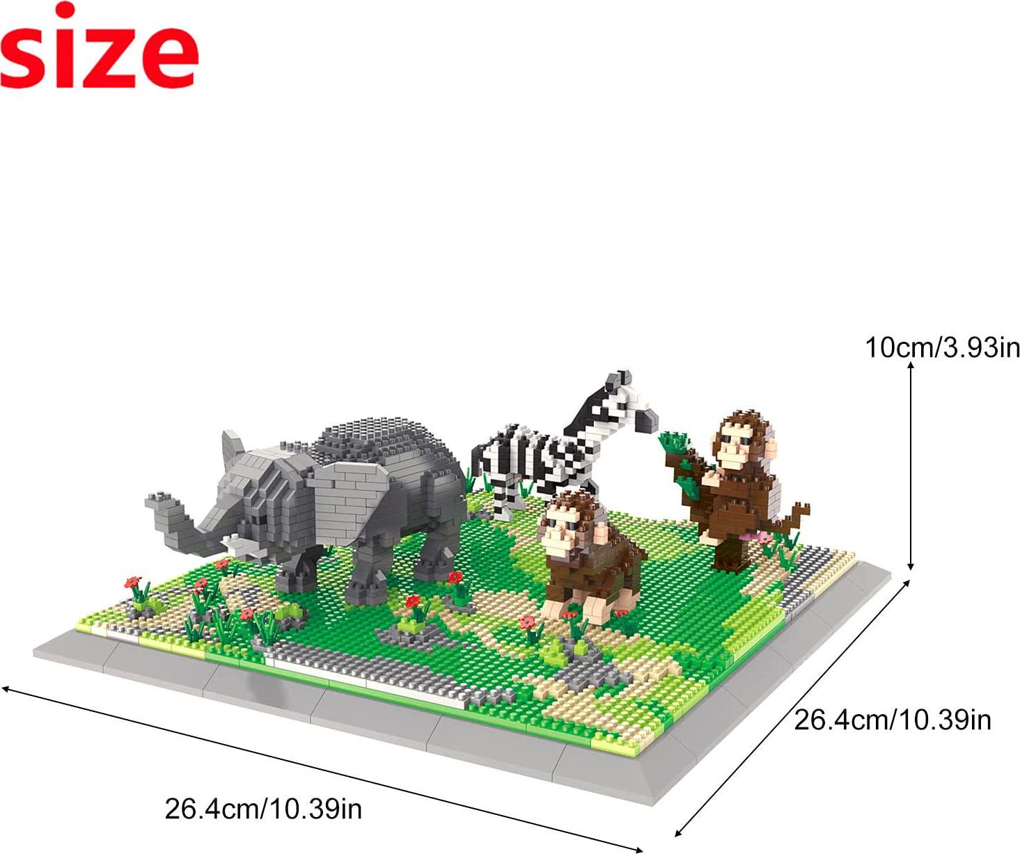 Larcele, Larcele Micro Building Blocks Animal Set, DIY Mini 3D Building Toy Bricks,1980 Pieces KLJM-04(Elephant + Monkey + Zebra)