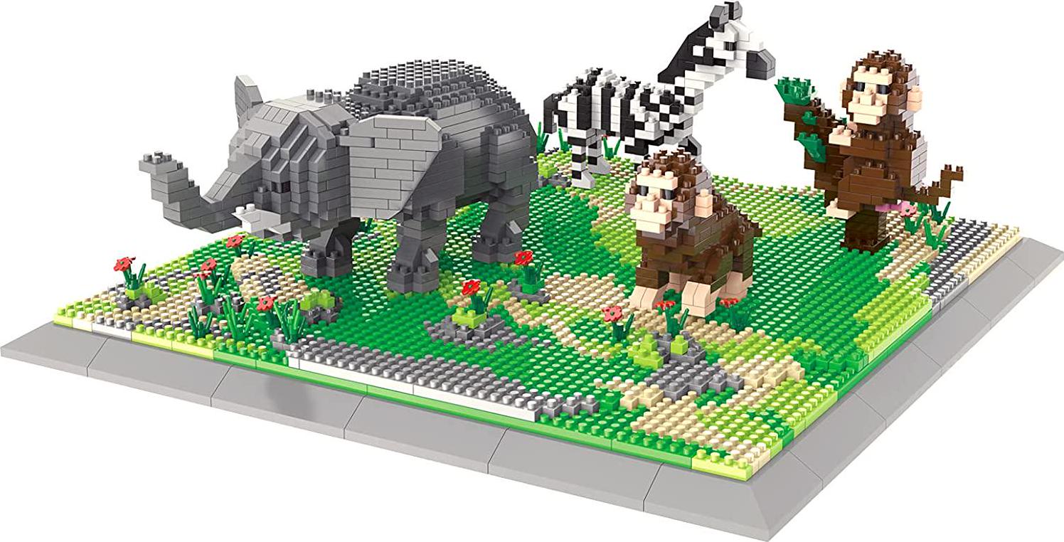 Larcele, Larcele Micro Building Blocks Animal Set, DIY Mini 3D Building Toy Bricks,1980 Pieces KLJM-04(Elephant + Monkey + Zebra)