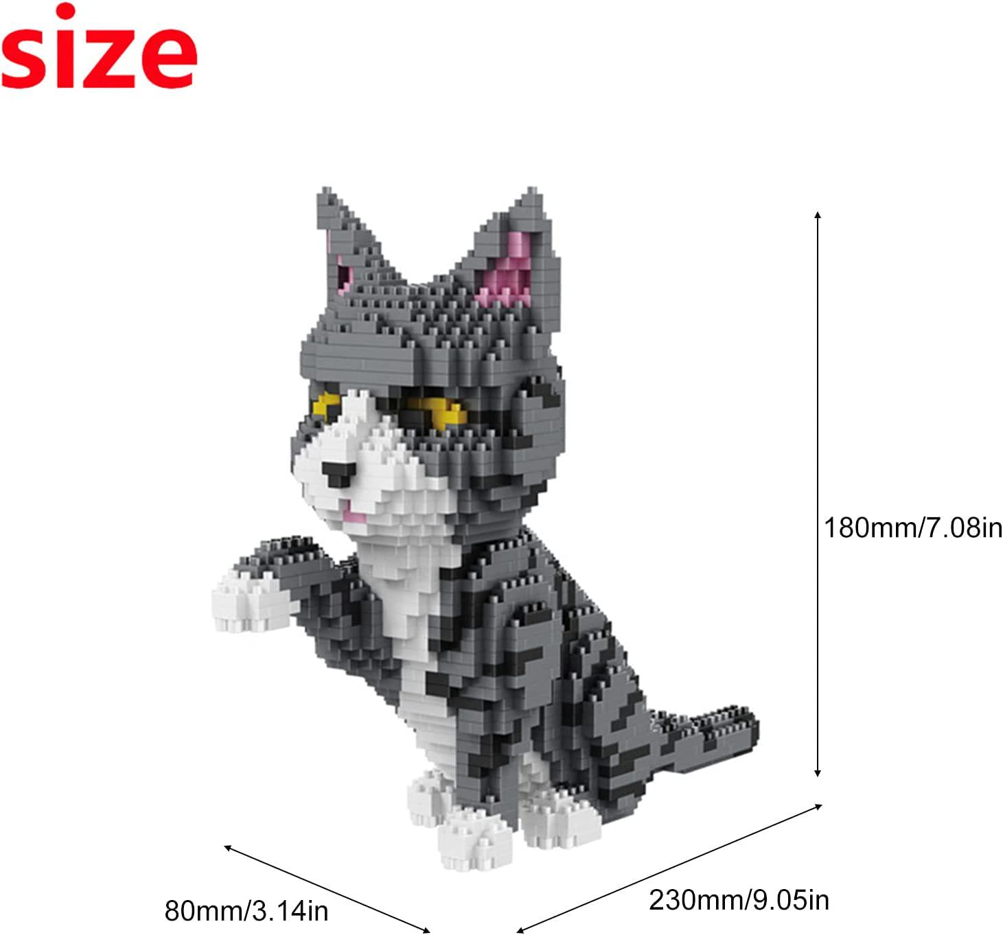 Larcele, Larcele Mini Building Blocks Animal Set, DIY Micro 3D Building Toy Bricks,1300 Pieces KLJM-05(Grey and White Cat)