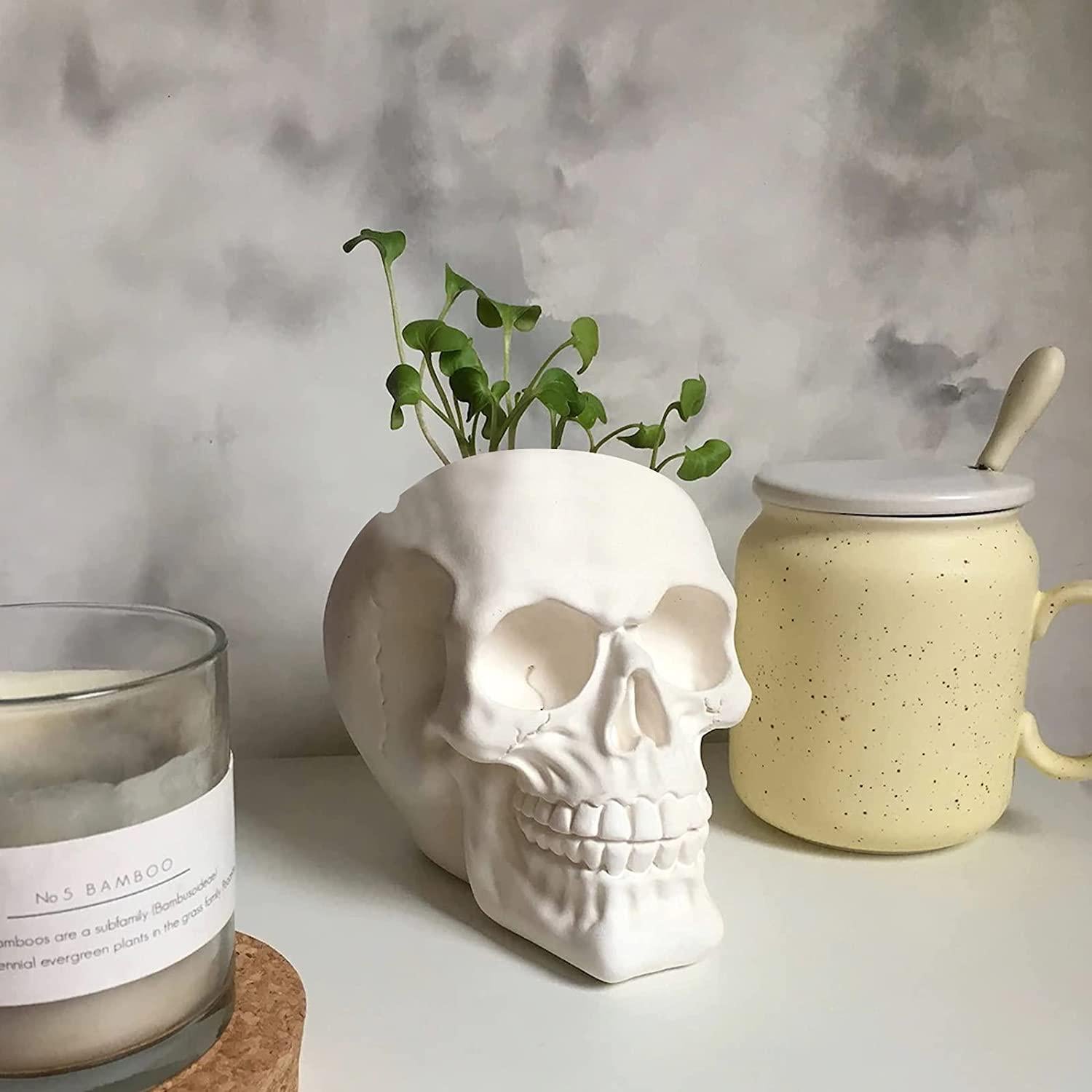 SMAYS, Large 3D Skull Mold DIY Candle Holder, Plant Pot - Silicone Resin Epoxy Concrete Plaster Mould