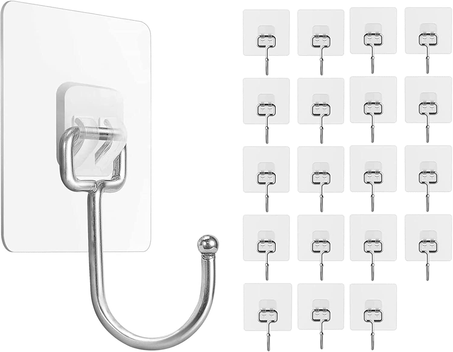 secretgreen.com.au, Large Adhesive Hooks,Wall Hooks- 20 Pcs Heavy Duty 20Kg(Max) Nail Free, Sticky Hangers with Stainless Hooks for Kitchen, Reusable Utility Towel Bath Ceiling Hooks