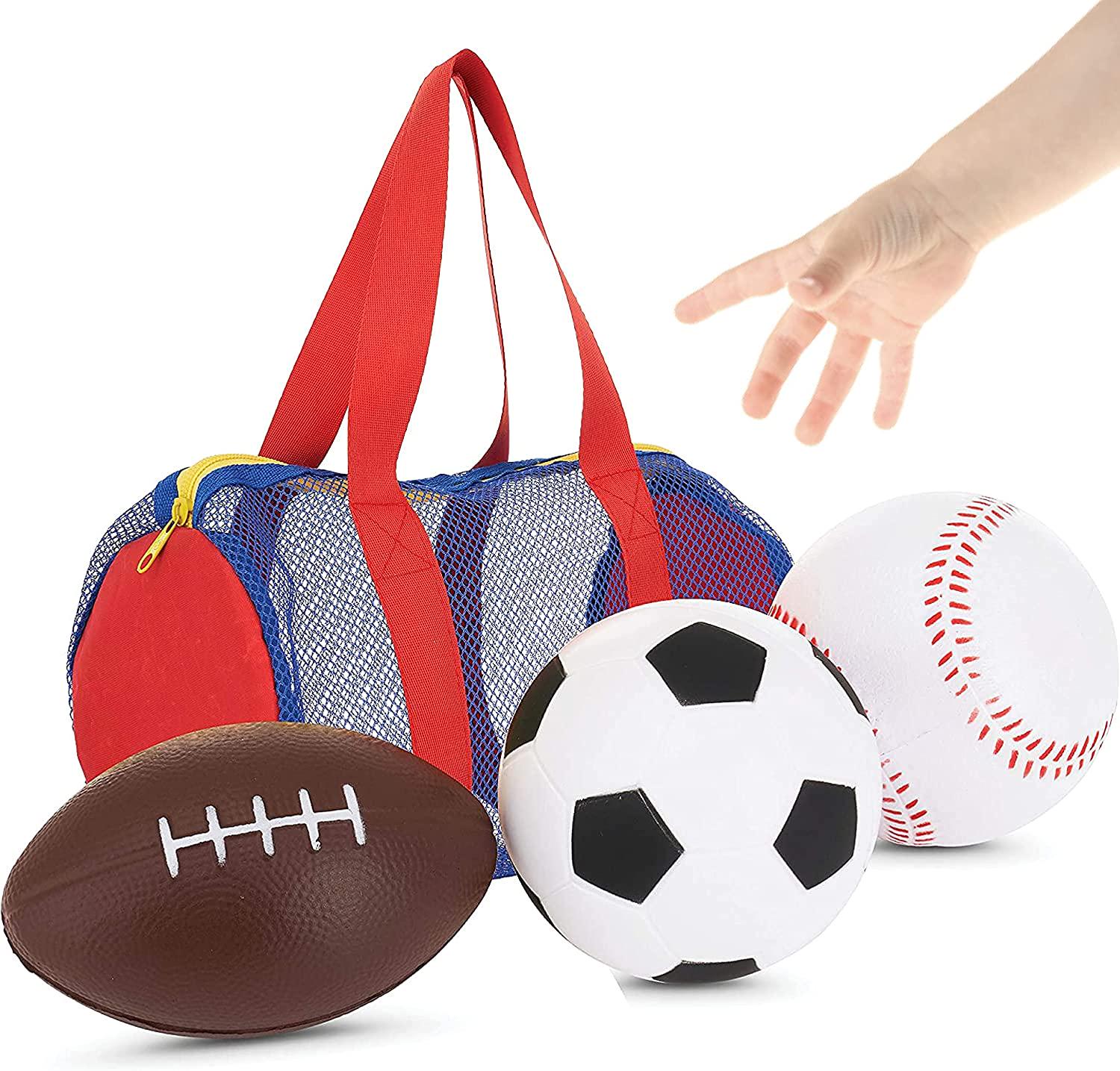 Neliblu, Large Balls for Little Kids - Fun Set of 3 Sports Balls in Convenient Storage and Carry Bag - Includes 5 Baseball, 5 Soccer Ball, 8 Football - Perfect for Outdoor and Indoor Safe Play