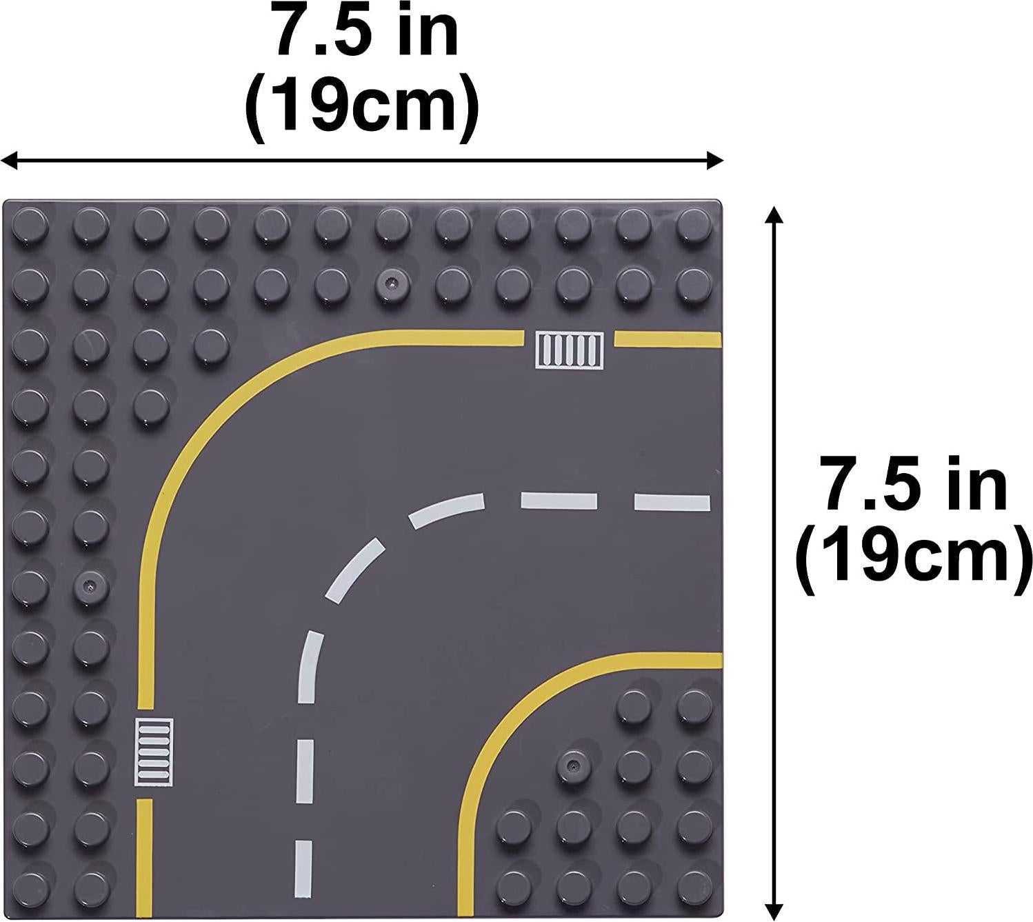 Apostrophe Games, Large Building Blocks Road Base Plates Compatible with All Major Brands 8Pcs Straight and Curved Road Plates for Construction Blocks 19 cm x 19 cm Street Baseplates