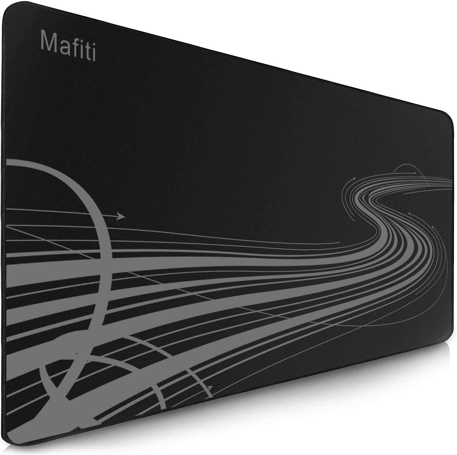 mafiti, Large Extended Gaming Mouse Pad with Stitched Edges, 35.4x15.7x0.17Inch Extra Large Mouse Pad Long Desk Pad Keyboard Mat, Non-Slip Base, Water-Resistant, for Work and Gaming, Office and Home, Black