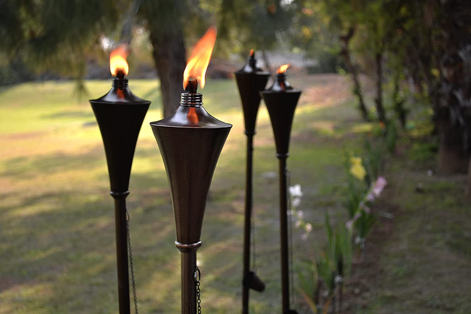 Deco Window, Large Flame Garden Torch - Deco Home Garden Torch Set of 2 | Citronella Garden Outdoor/Patio Outdoor Lighting Torch for Party Patio Pathway with Spikes and Deck Clamp | Caramel Black