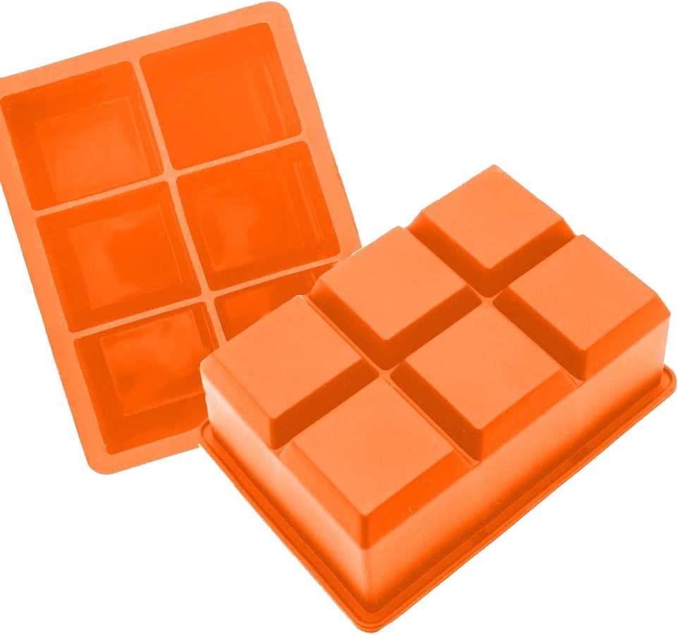 The Real Good Company, Large Ice Cube Tray for Whiskey - Orange Silicone Ice Tray Mould for 6 Giant Ice Cubes (2 Pack)