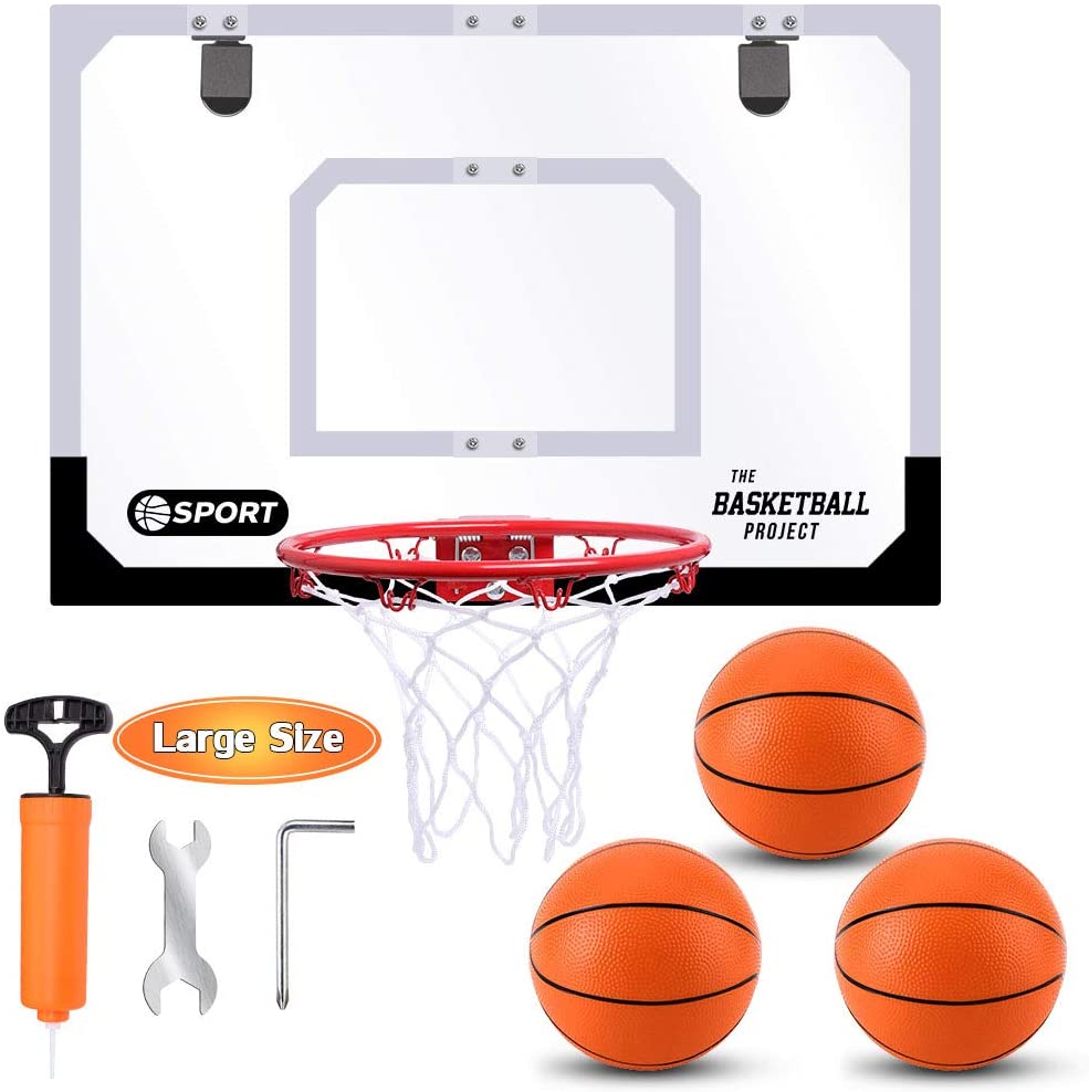 TNELTUEB, Large Indoor Mini Basketball Hoop Set for Kids and Adult 24 X 16 Inch Board Family Games for Home and Office Door and Wall with 3 Balls and Complete Accessories, Basketball Toy Gifts for Kids Boys Teens