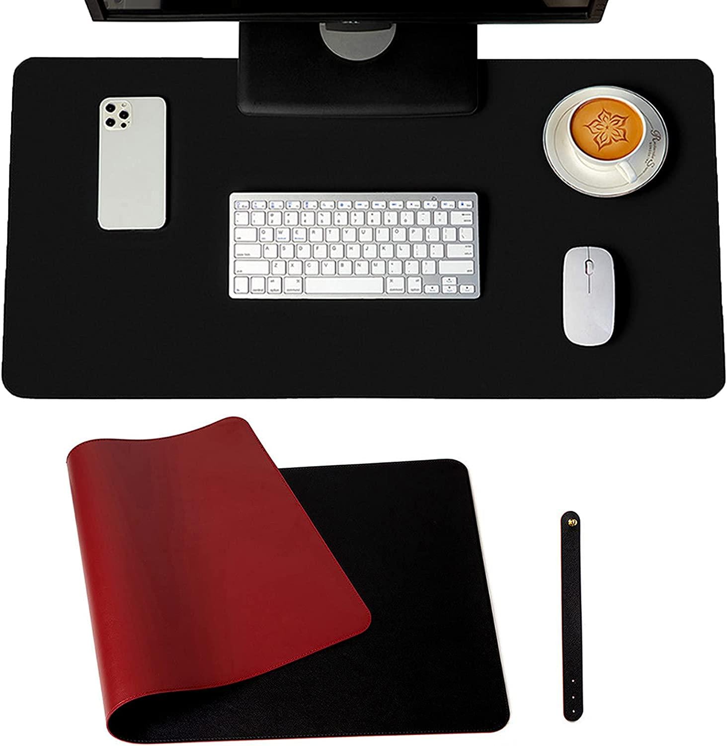 Sparkdale, Large Leather Laptop Desk Mat Extended Wireless Mouse Pad, Home Office Computer Keyboard Accessories Comfy Writing Pad Water Resistant (80 x 40cm, Black+Red)