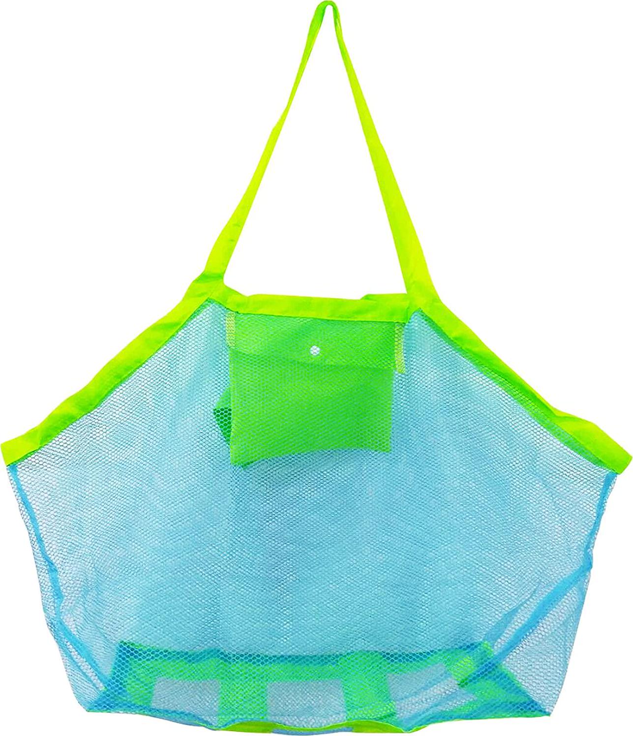 Bornfeel, Large Mesh Bag for Beach Toys Beach Bag for Sand Toys Mesh Sand Toy Bag Tote Green / Blue 18 x 12 x 18 Inch