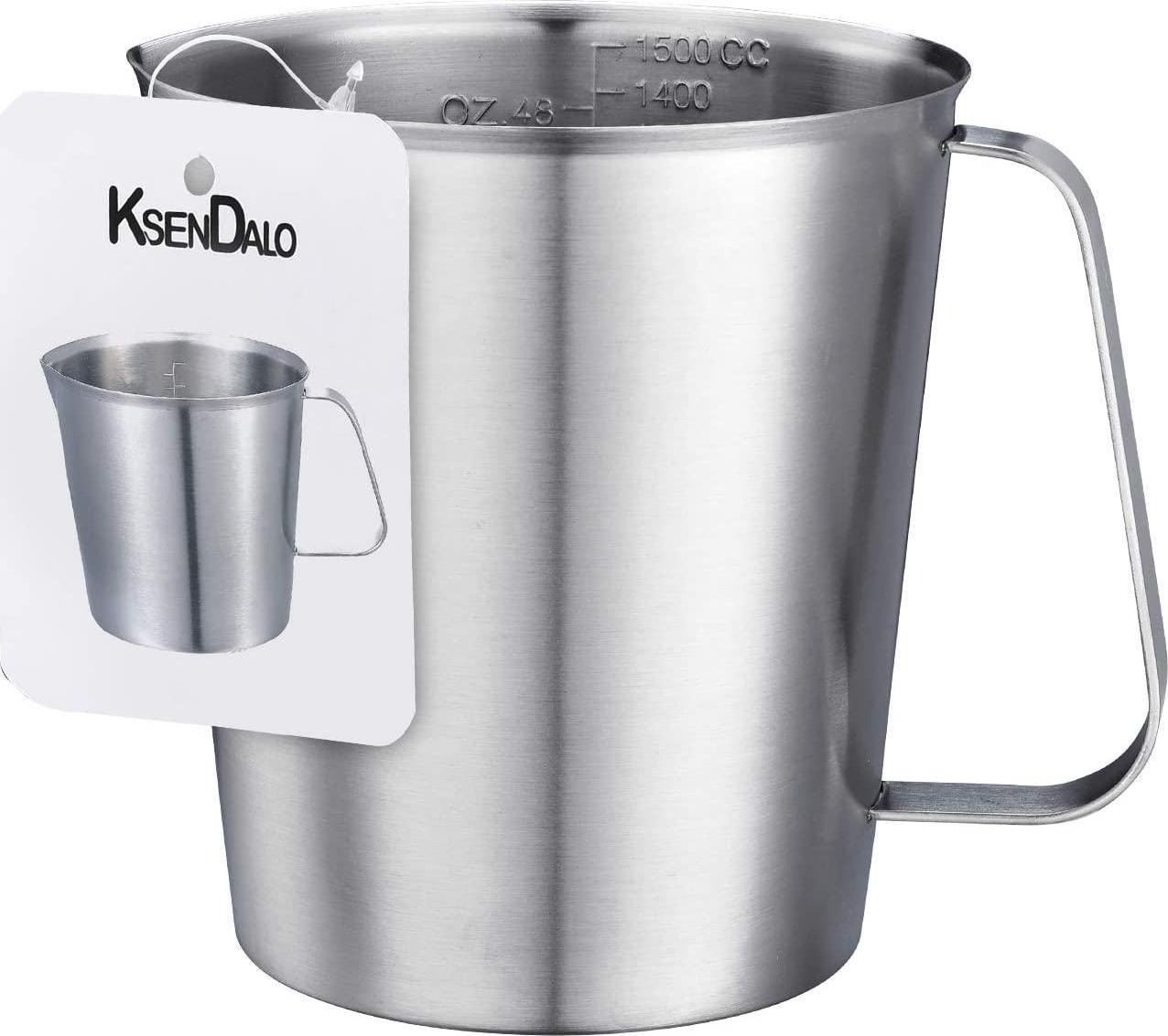 KSENDALO, Large Stainless Steel Measuring Cup, KSENDALO Stainless Measuring Pitcher with Marking with Handle, 48 Ounces (1.5 Liter)