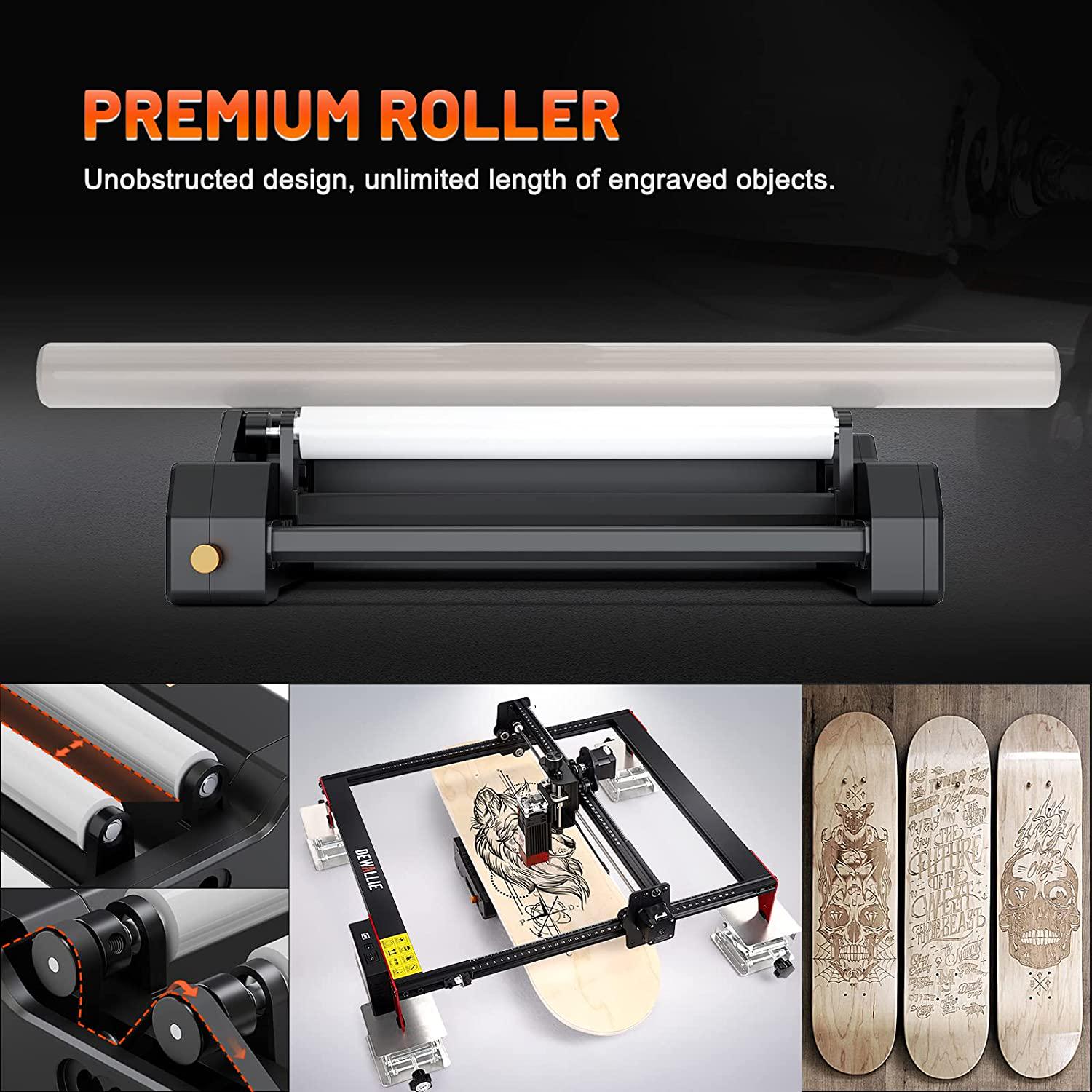 DEWALLIE, Laser Rotation Roller, DEWALLIE Laser Engraver Y-axis Rotary Roller Engraving Module with 360° Rotating, for Engraving Cylindrical Objects Cans