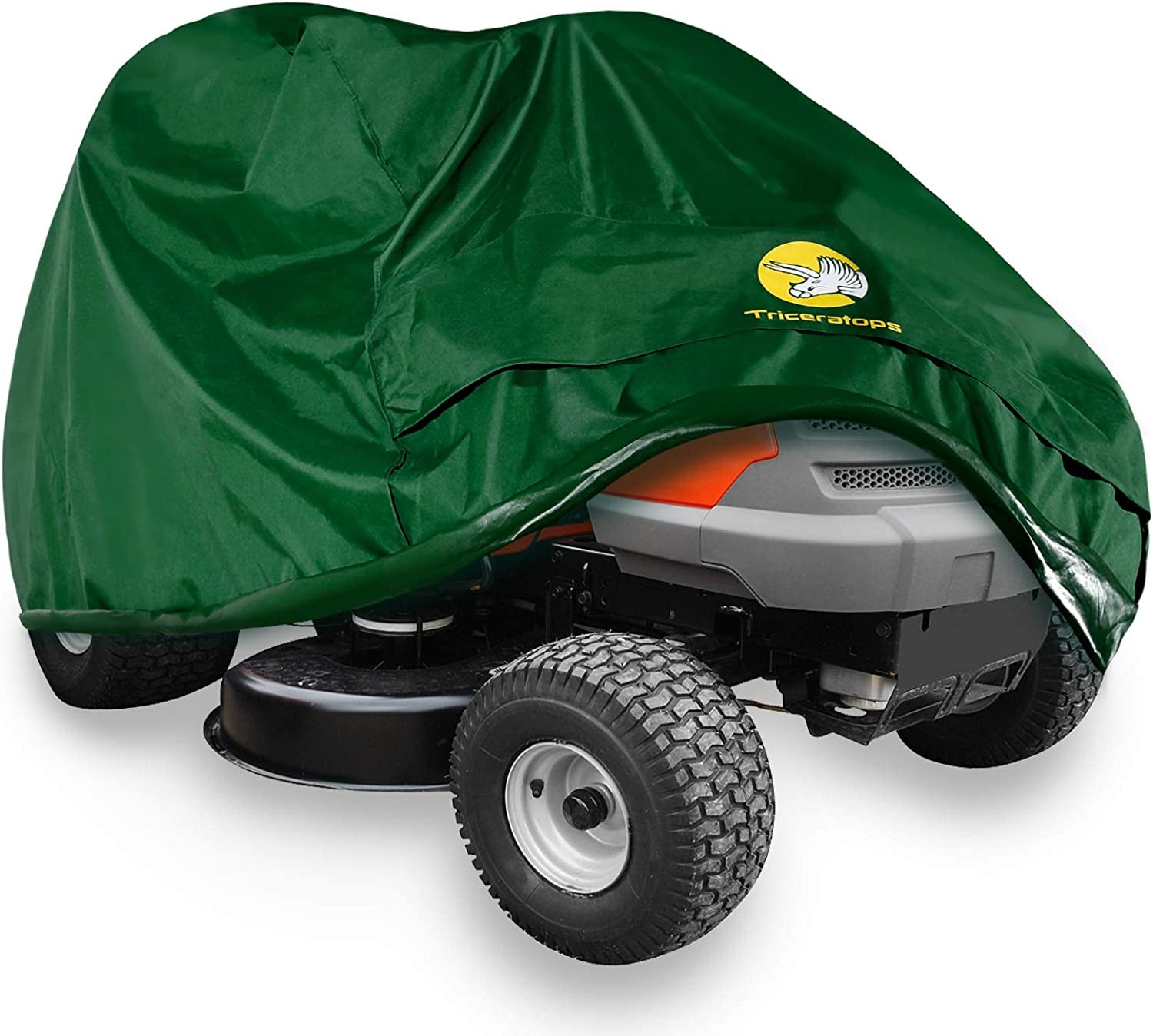 Triceratops, Lawn Mower Cover - Heavy Duty 600D Polyester Oxford Waterproof, Tractor Cover Fits Decks up to 54", UV Protection Universal Fit with Drawstring All Season/Weather Protection