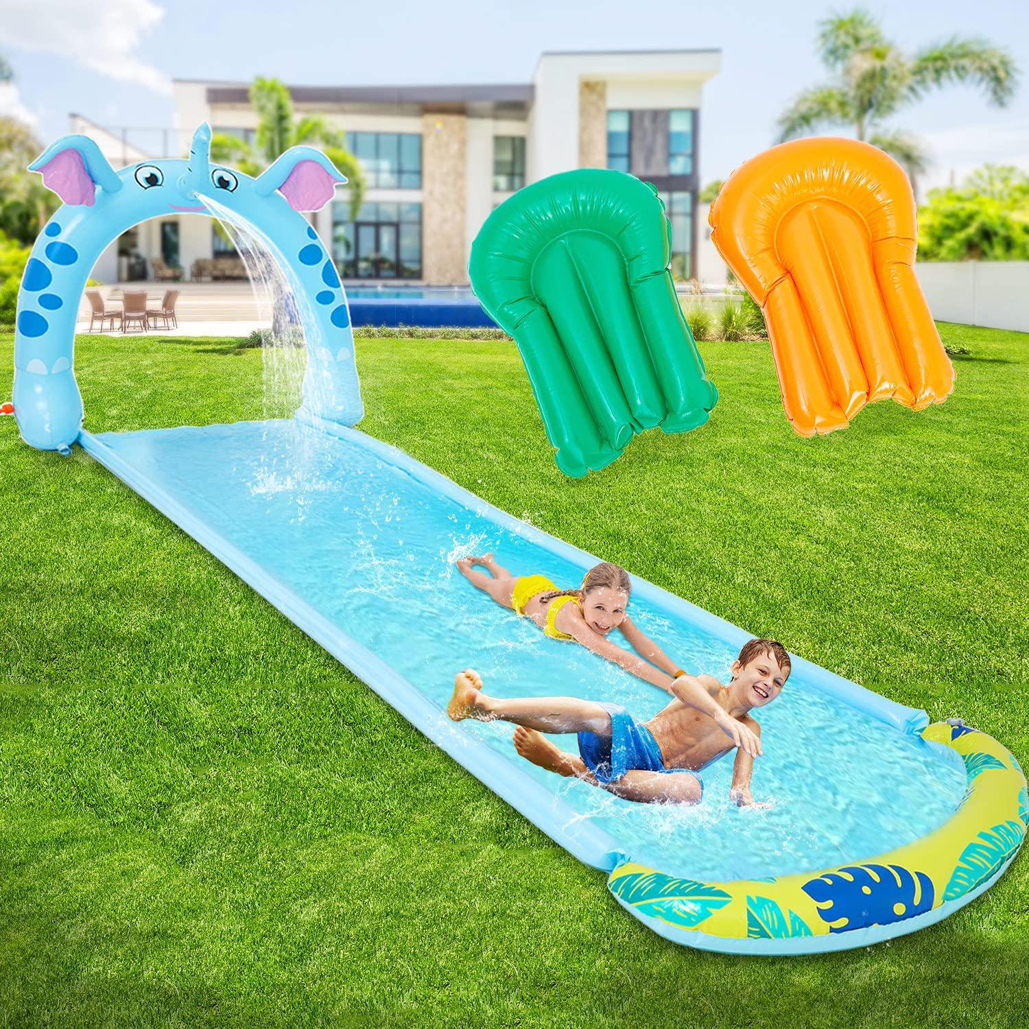 BNLLD, Lawn Slip and Slide Water Slip with 2 Bodyboards, Spraying Inflatable Water Slide Backyard and Outdoor Swimming Pool Games Summer Toy with Build in Sprinkler for Kids Boys Girls Ages 3Y+