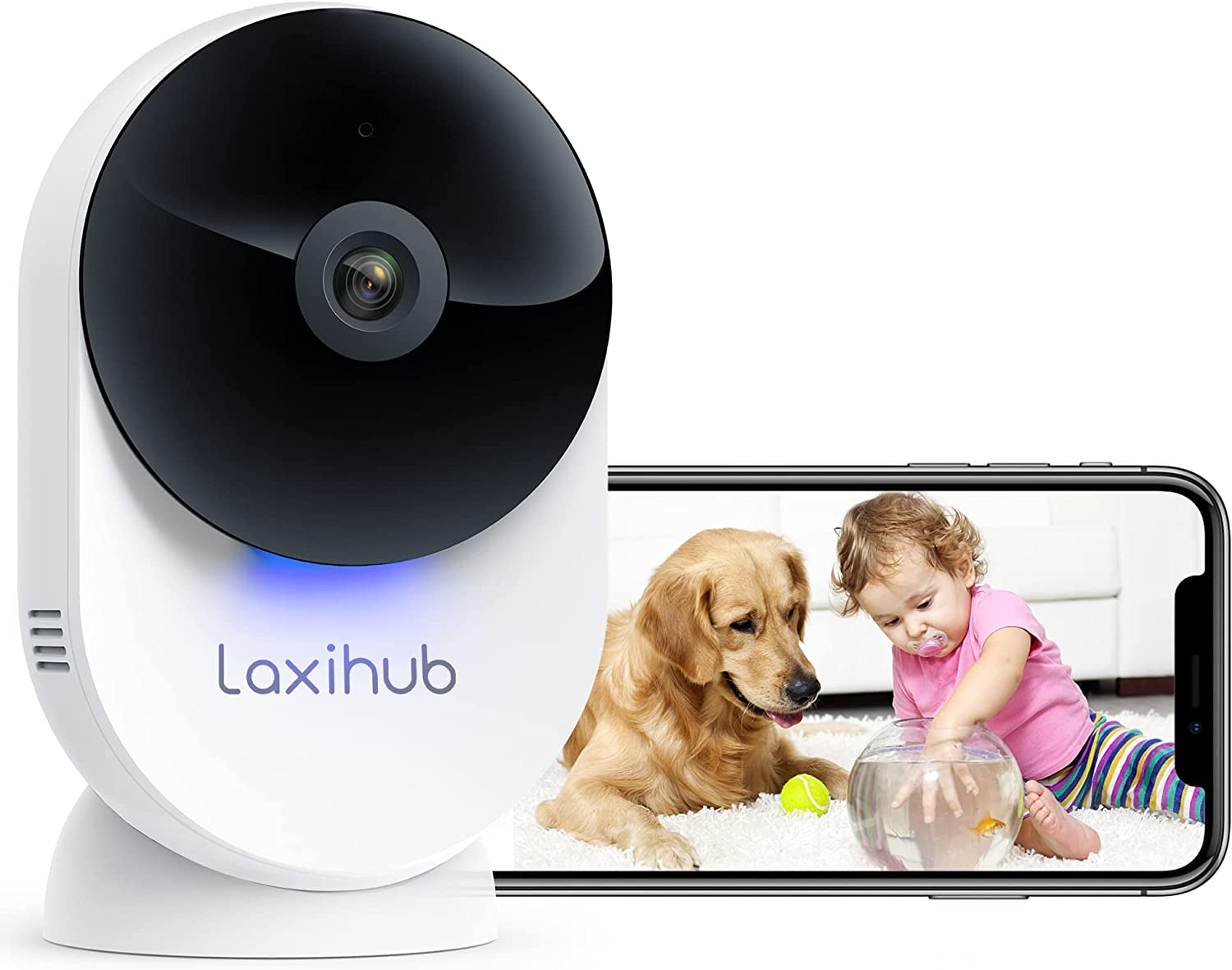 LAXIHUB, Laxihub 5G Indoor Home Security Camera, Minicam Baby Monitor with Camera and Audio, 1080P FHD, Night Vision, 2-Way Audio, AI Motion Detection Compatible with Alexa & Google Assistant