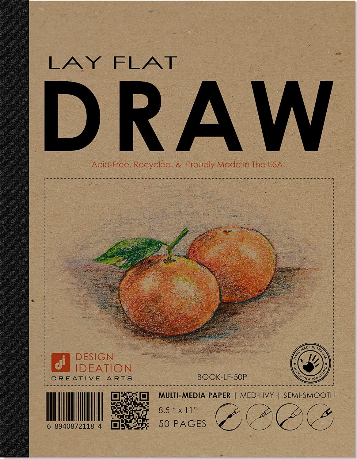 Design Ideation, Lay Flat : Premium Paper Multi-Media Drawing Book for Pencil, Ink, Marker, Charcoal and Watercolor Paints. Great for Art, Design and Education. (8.5 x 11 )