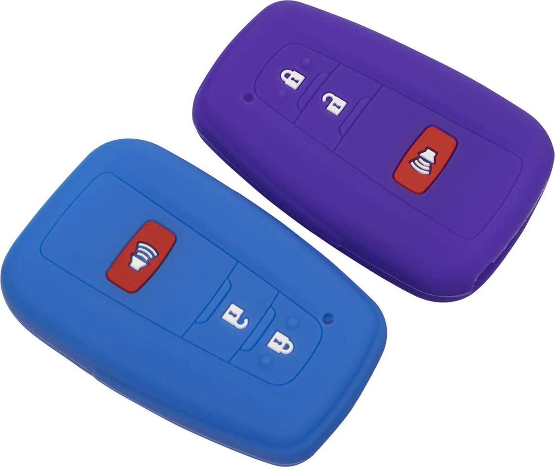Lcyam, Lcyam Blue Purple Soft Material Silicone Key Fob Cover Case 3 Buttons Fits for Toyota Prius Avalon Corolla Camry RAV4 Smart Keyless Remote