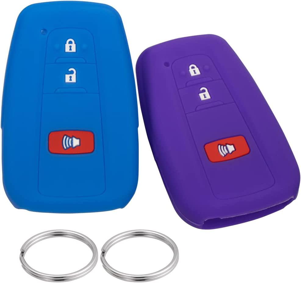 Lcyam, Lcyam Blue Purple Soft Material Silicone Key Fob Cover Case 3 Buttons Fits for Toyota Prius Avalon Corolla Camry RAV4 Smart Keyless Remote