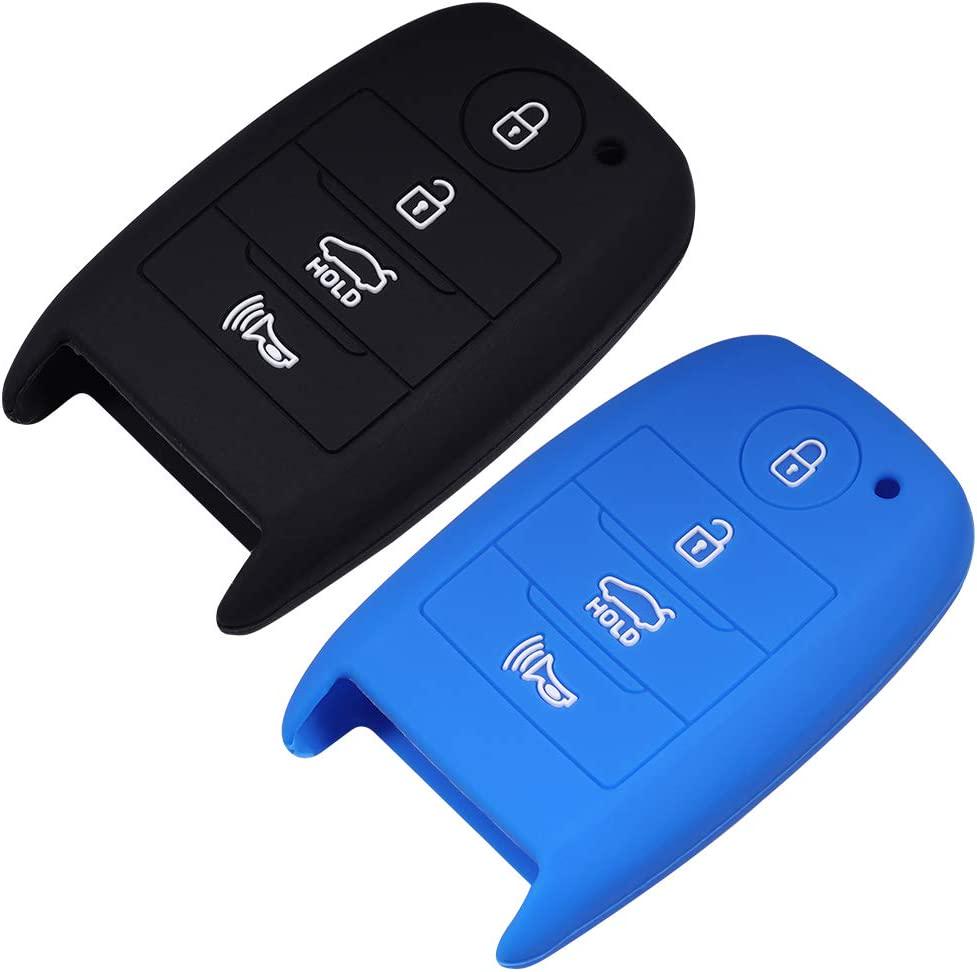 Lcyam, Lcyam Compatible with Kia Silicone Remote Key Fob Cover Smooth Soft Rubber Case 4 Button for Kia Sorent Niro Optima Sportage Forte Seltos (Black Blue)