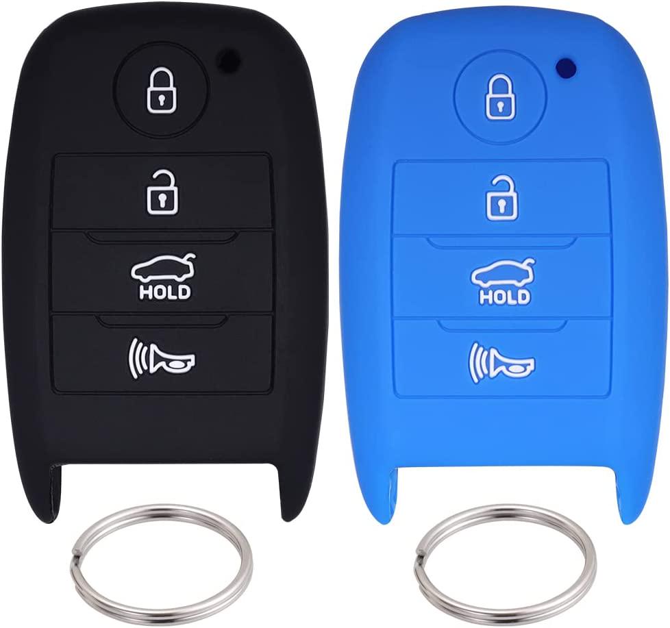 Lcyam, Lcyam Compatible with Kia Silicone Remote Key Fob Cover Smooth Soft Rubber Case 4 Button for Kia Sorent Niro Optima Sportage Forte Seltos (Black Blue)